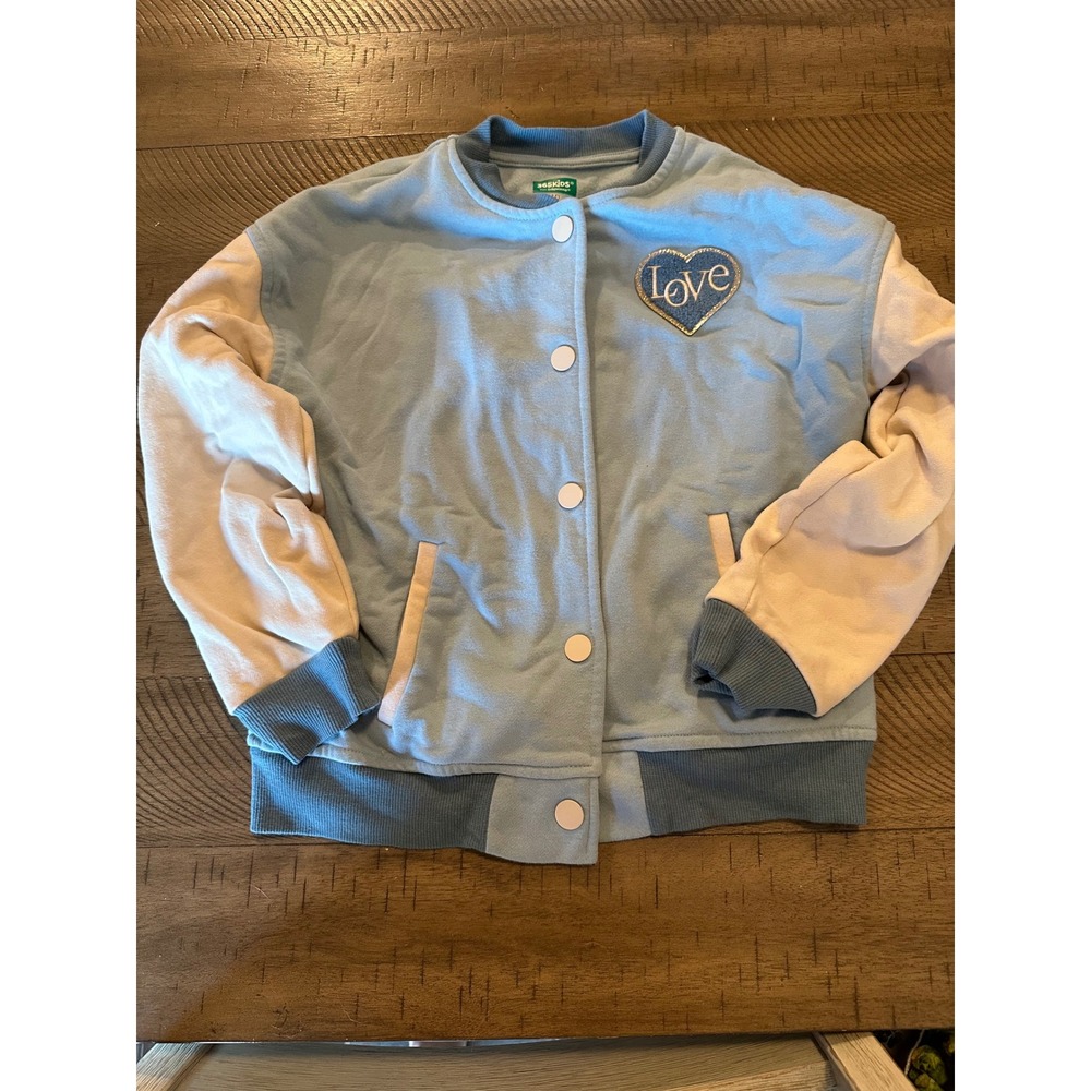 365 Kids by Garanimals Varsity Jacket - Blue/Cream Floral "LOVE" - Size 10